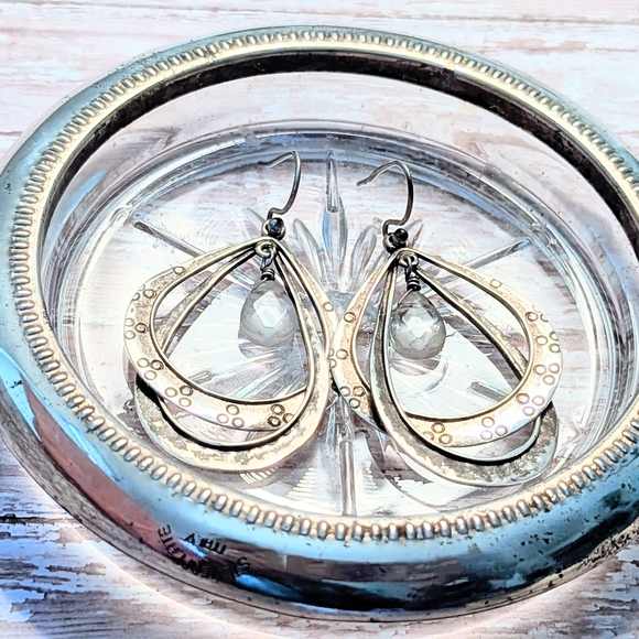 Silpada Double Sterling Silver Textured Hoops with Clear Glass Drops W1681 - Picture 6 of 7